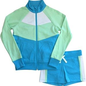 Avia NWT Green/blue jacket & shorts athletic track running set size S (6-6X)
